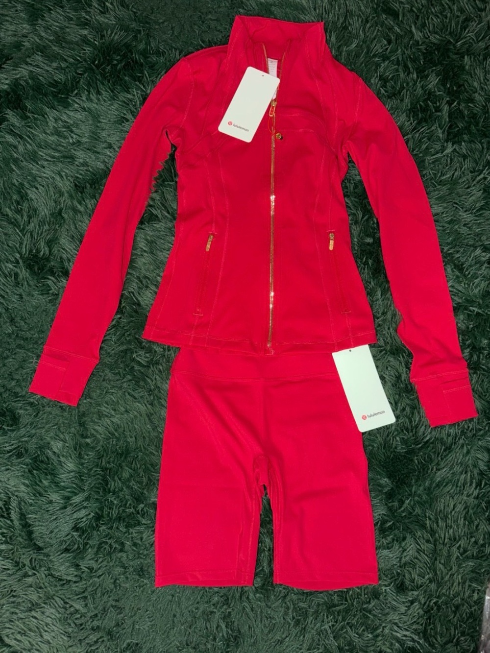 Lululemon Red Zip-Up Jacket & Shorts Set